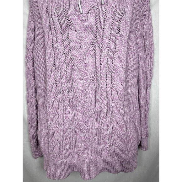 LL BEAN Signature Fisherman Cable Knit Sweater Xl Cowl Neck Tunic Coastal Cotton - Picture 6 of 14